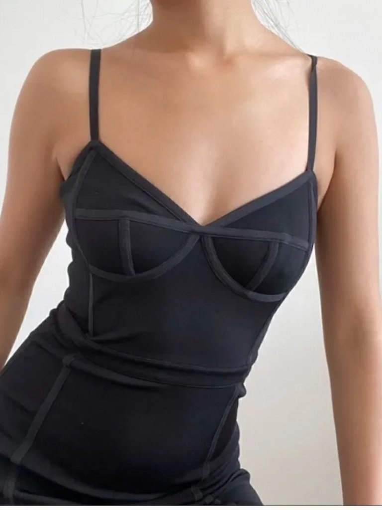 T By Alexander Wang Black Bodycon Corset Mini Dress 90s Style 2/Xs Euc
